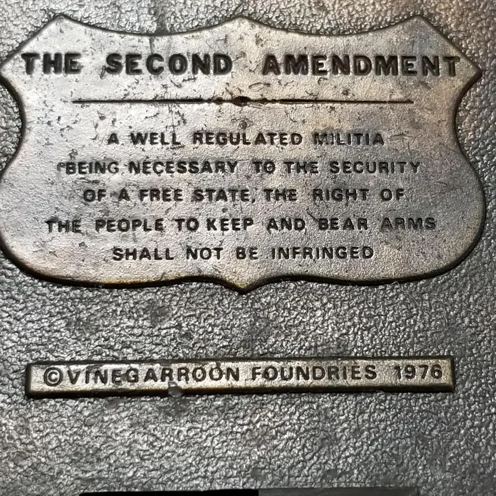 VTG Belt Buckle 1976 Brass The Second Amendment USA Made by Bergamot Brass Works